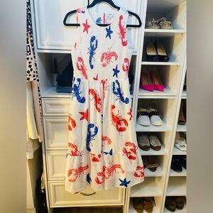 J. Crew White Dress with Red and Blue Print with Pockets!!!